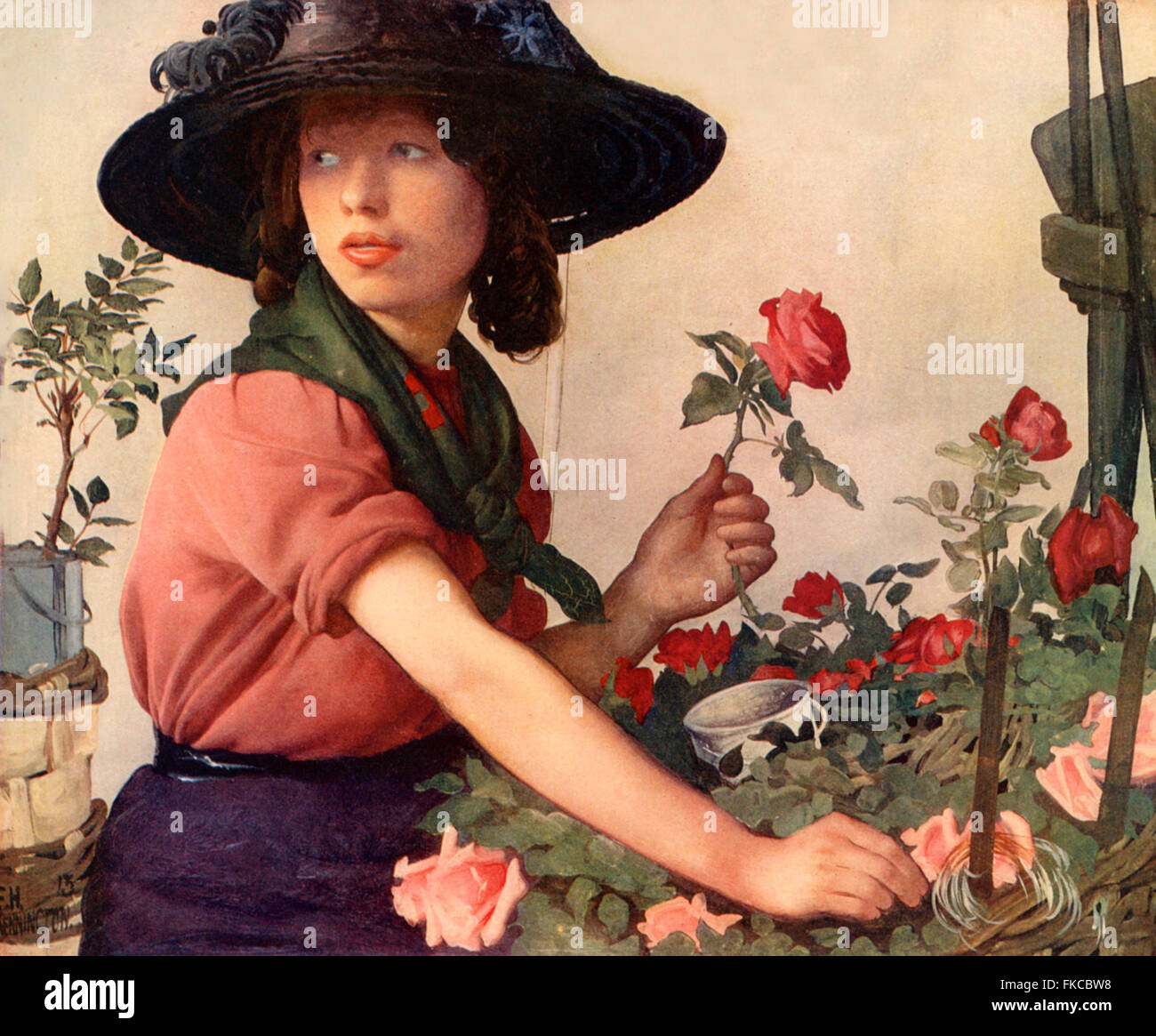 1910S UK fiore ragazza prenota piastra Foto Stock