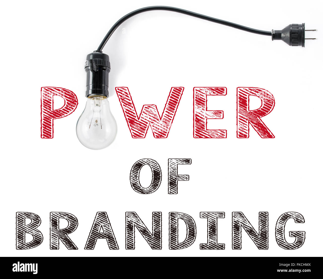 Potenza della frase di branding e lampadina, la scrittura a mano, Business Marketing target Foto Stock