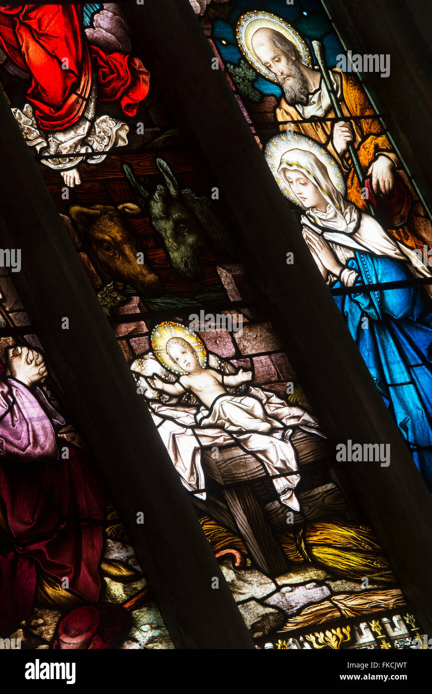 Abbazia di Dorchester vetrate colorate. Dorchester on Thames, Oxfordshire, Inghilterra Foto Stock