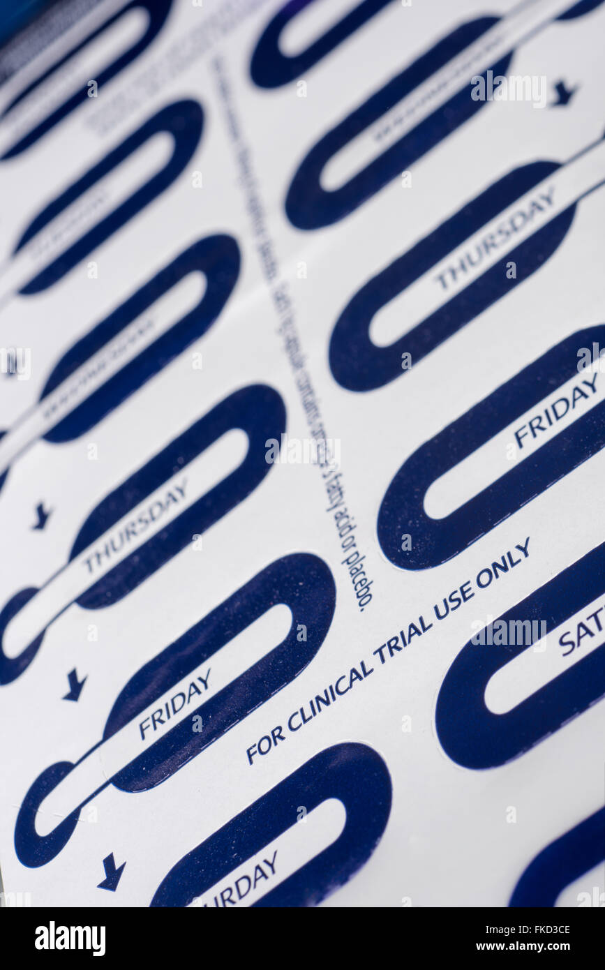 Sperimentazione Clinica usare solo i farmaci in confezione blister con i giorni della settimana Foto Stock