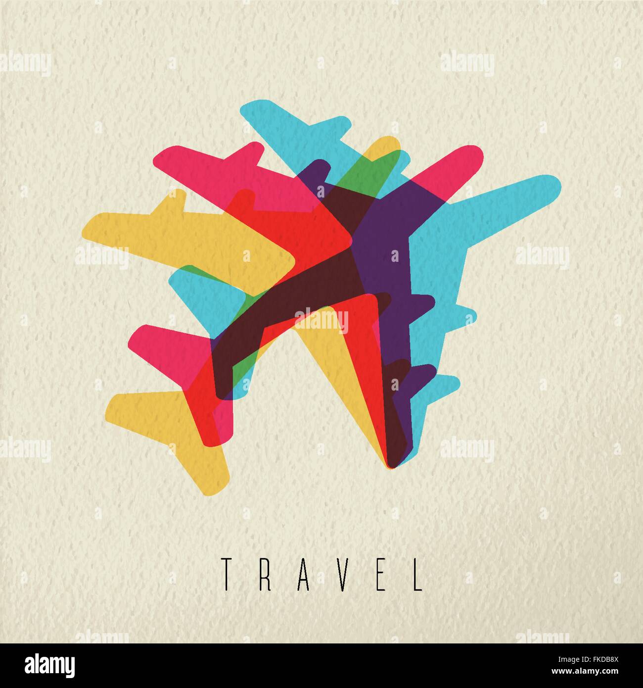 Concetto di viaggio illustrazione con getto colorati piano silhouette su sfondo di texture. EPS10 vettore. Illustrazione Vettoriale