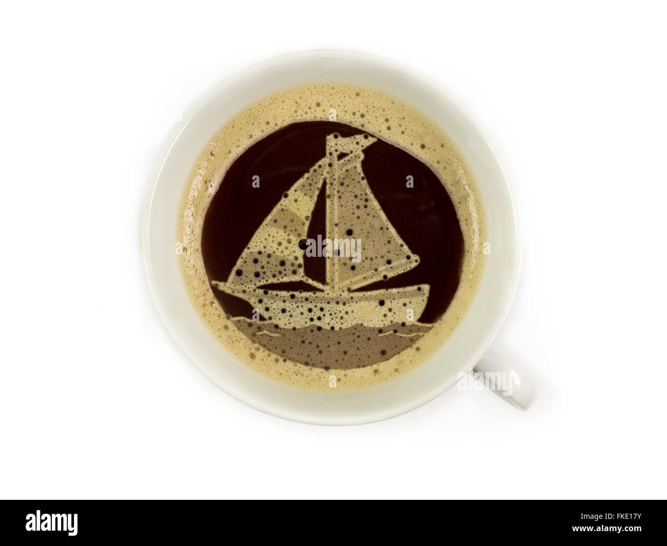 Barca a vela nella tazza da caffè Foto Stock