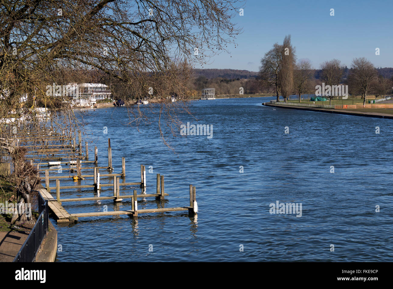 Ormeggi galleggiante sul Fiume Tamigi a Henley-on-Thames Foto Stock