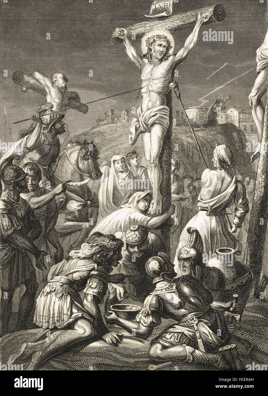 La crocifissione di Cristo incisione di 1839 Foto Stock