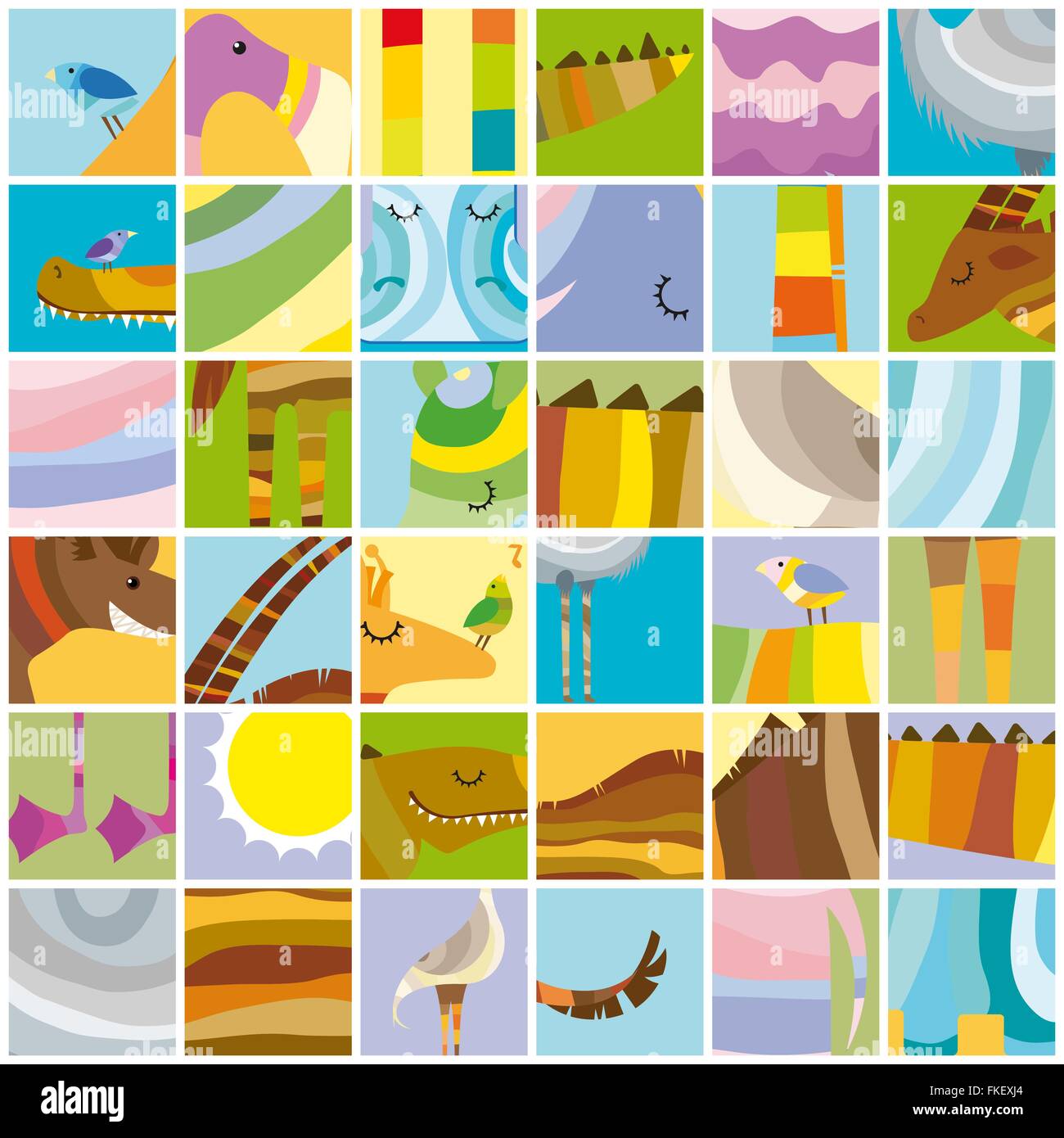 Animali africani colori casuali collage Illustrazione Vettoriale