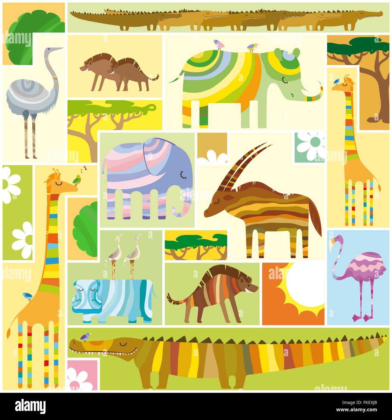 Animali africani Tetris collage Illustrazione Vettoriale