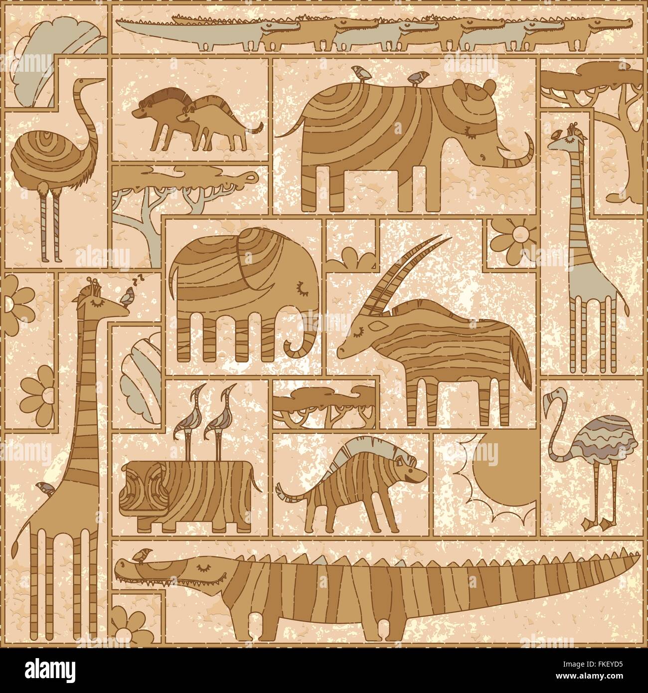 Cork animali su un sfondo Grungy Illustrazione Vettoriale