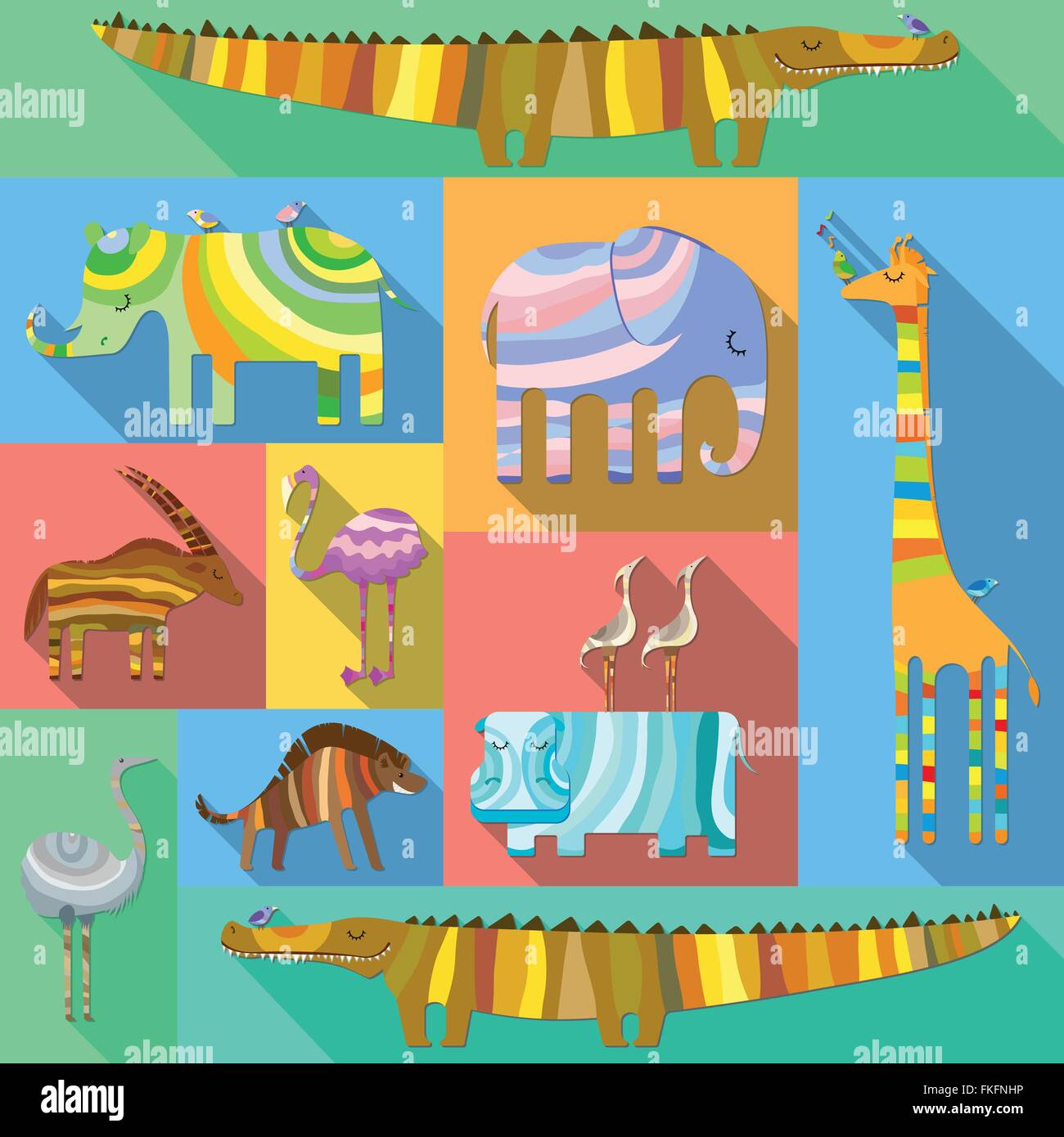 Icone di piatto con Animali africani Illustrazione Vettoriale