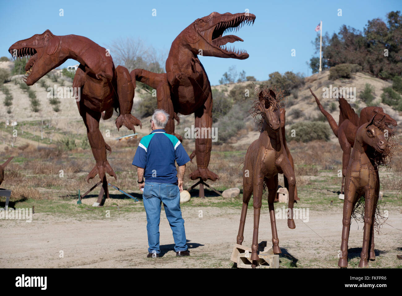 Sculture di metallo dall'artista Ricardo Breceda, Aguanga, CALIFORNIA, STATI UNITI D'AMERICA Foto Stock