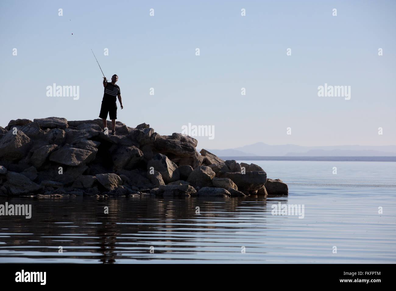 Pescatore, Salton Sea, CALIFORNIA, STATI UNITI D'AMERICA Foto Stock