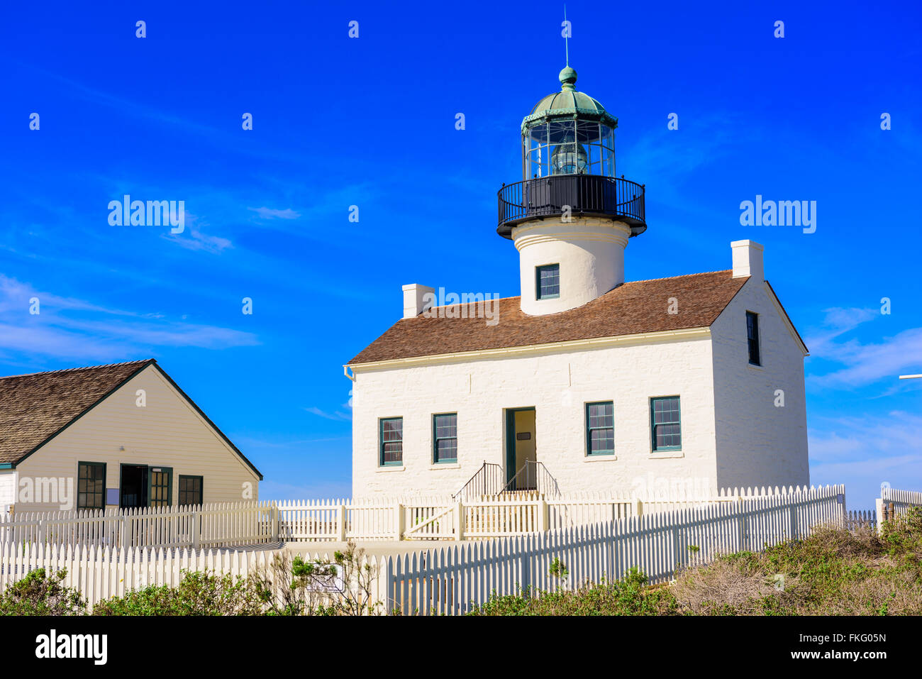 San Diego, California, al vecchio Loma Point Lighthouse. Foto Stock