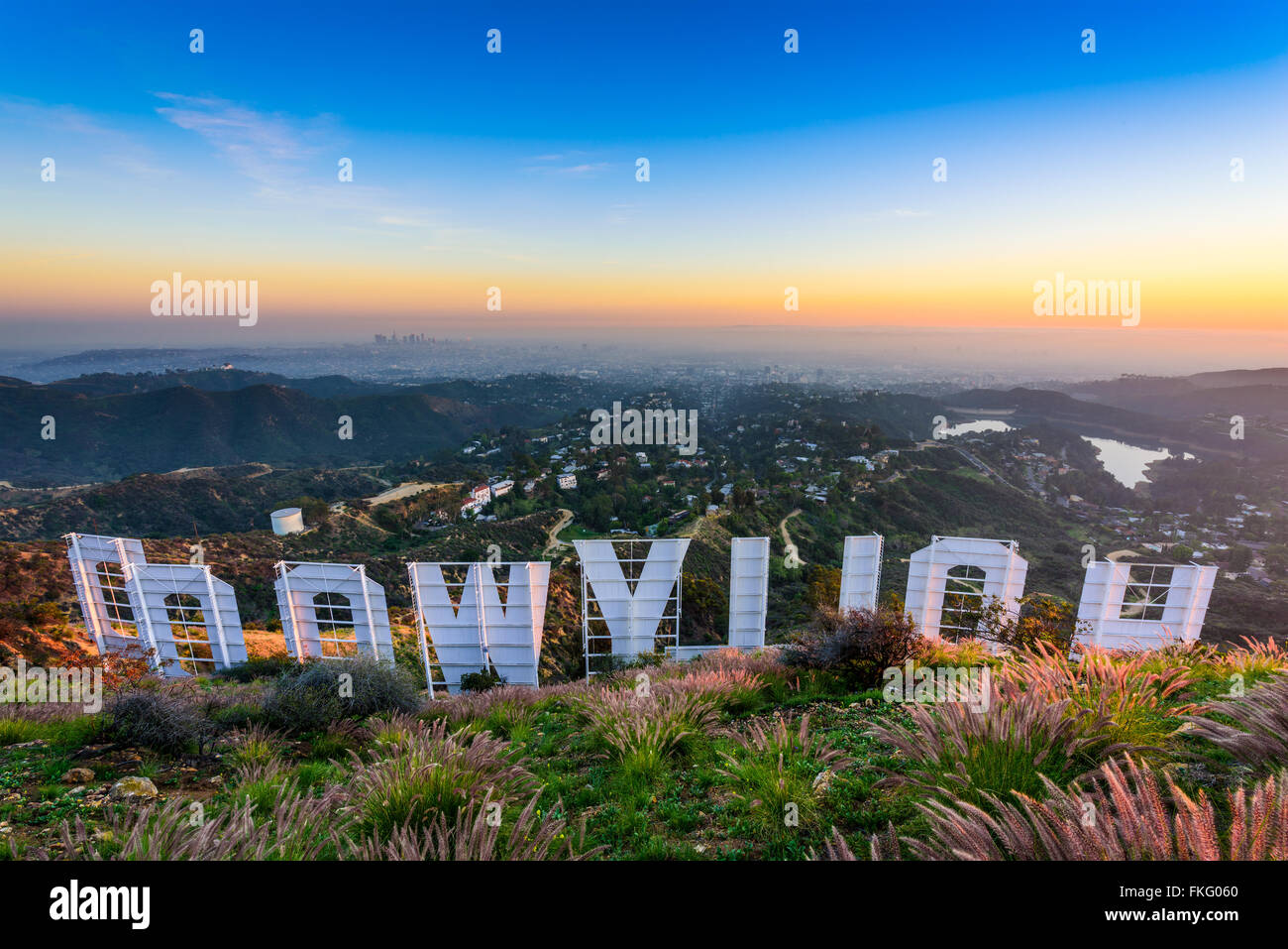 Il segno di Hollywood affacciato su Los Angeles, California, USA. Foto Stock