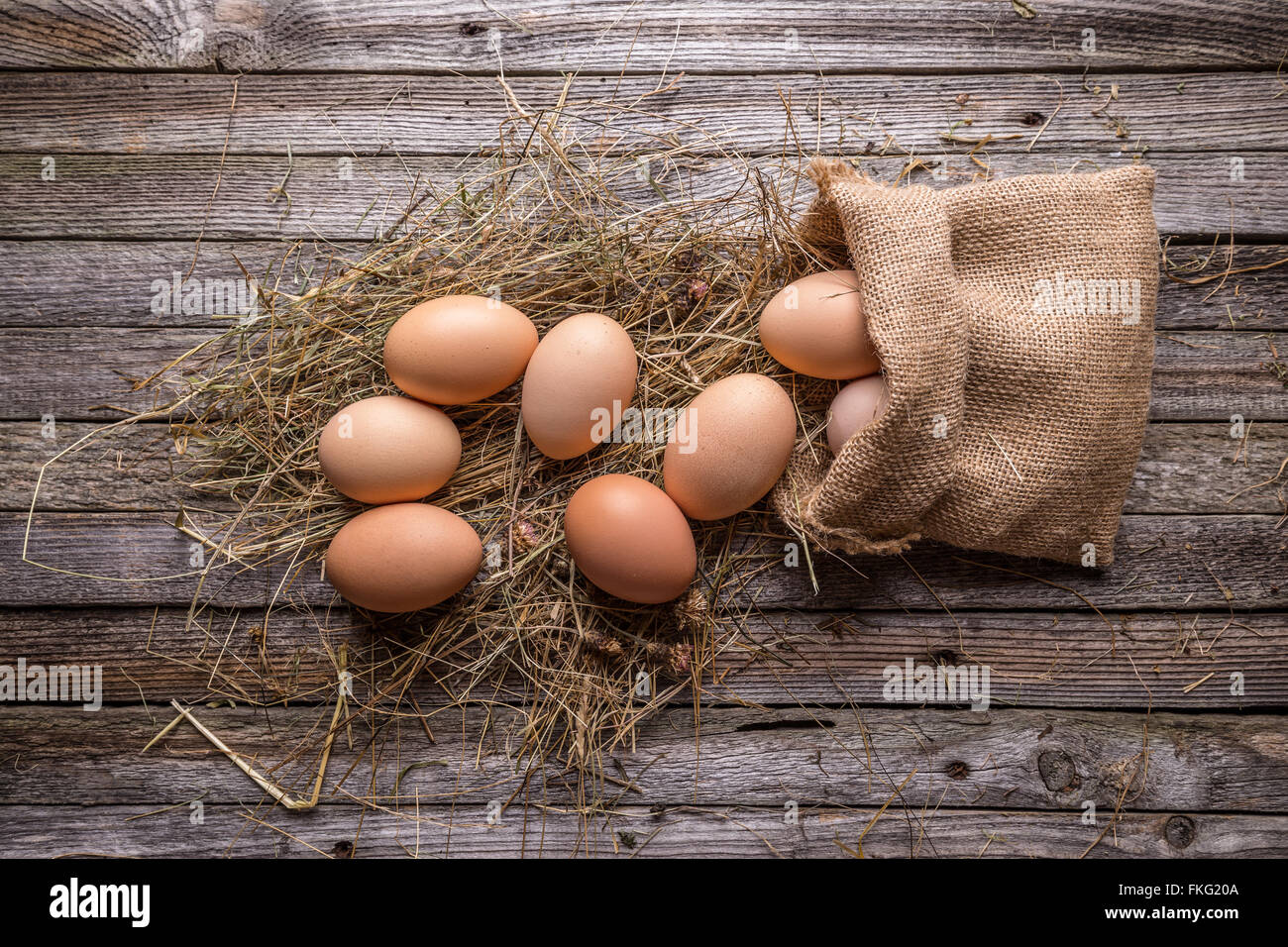 Brown Hen's uova in stile rustico sfondo Foto Stock