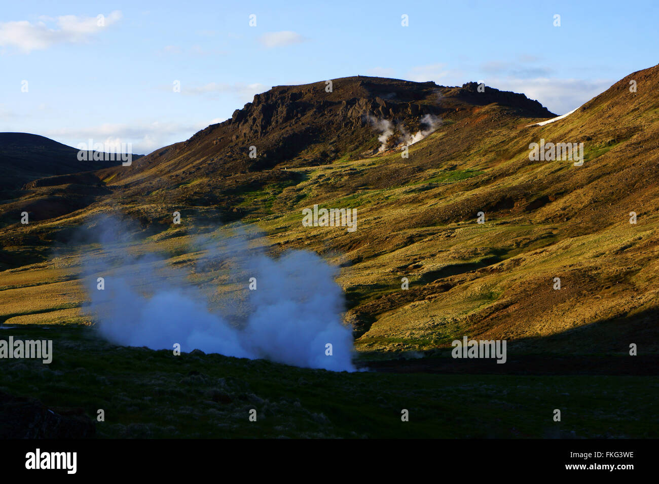 Primavera calda e fumante, Hengill montagne, Hveragerdi, SW Islanda Foto Stock