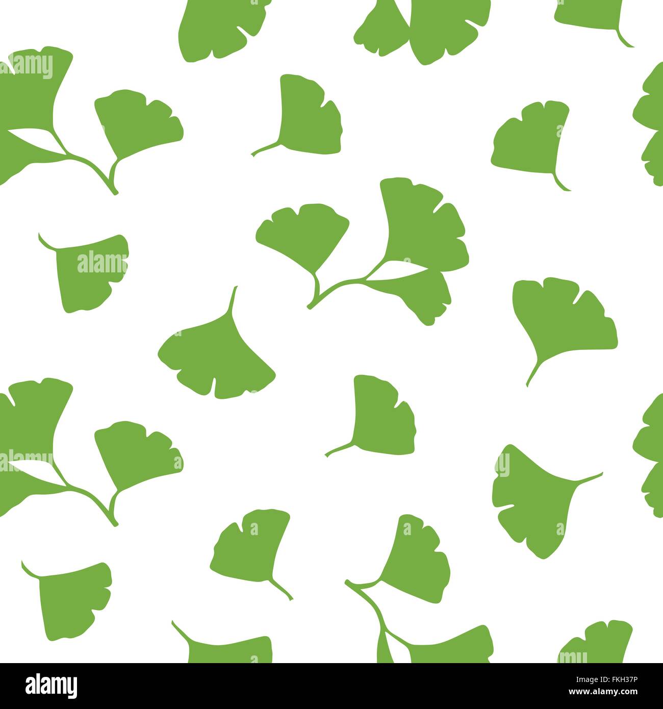 Sfondo senza giunture di foglie verdi di Ginkgo Biloba su sfondo bianco Illustrazione Vettoriale