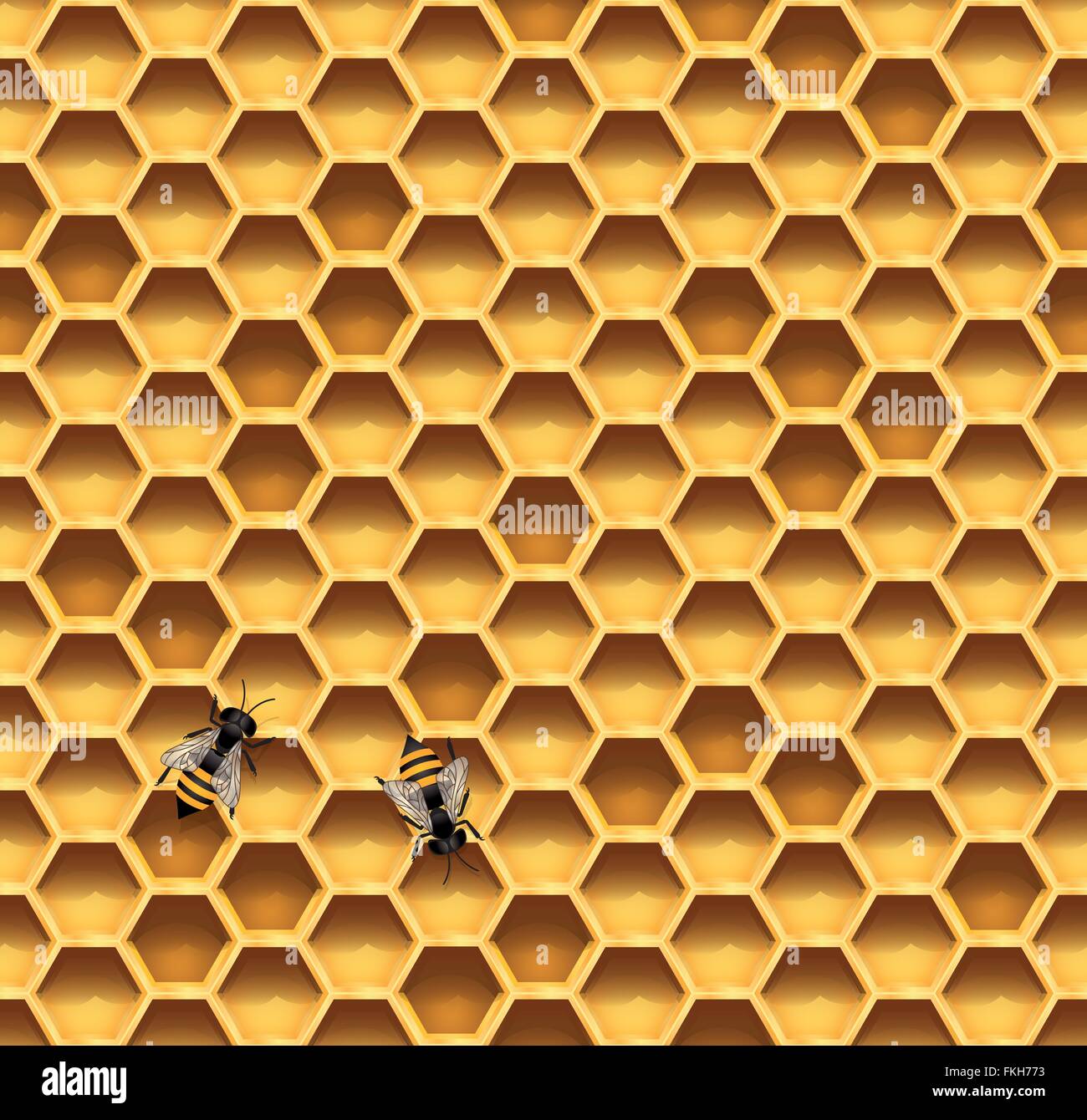 Seamless honeycomb quadrata con api sfondo. Illustrazione Vettoriale