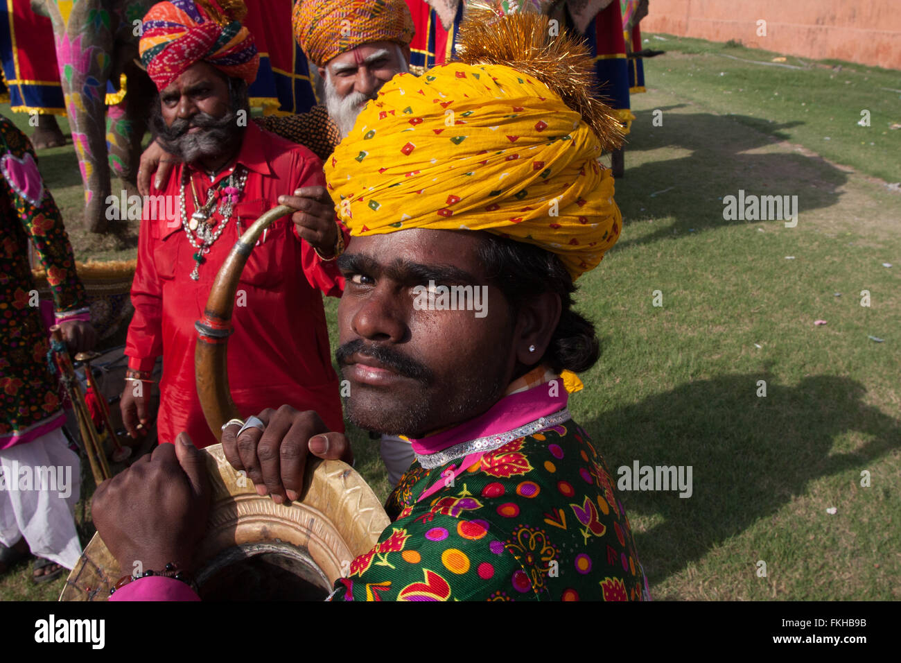 Durante il festival di elefante durante holi,celebrazione indù in Jaipur Rajasthan,l'India,l'Asia. Foto Stock