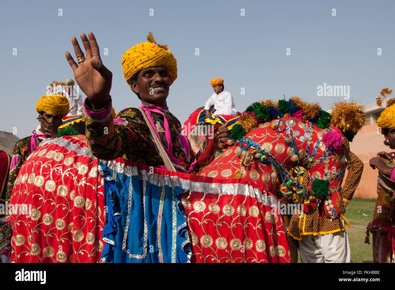 Durante il festival di elefante durante holi,celebrazione indù in Jaipur Rajasthan,l'India,l'Asia. Foto Stock