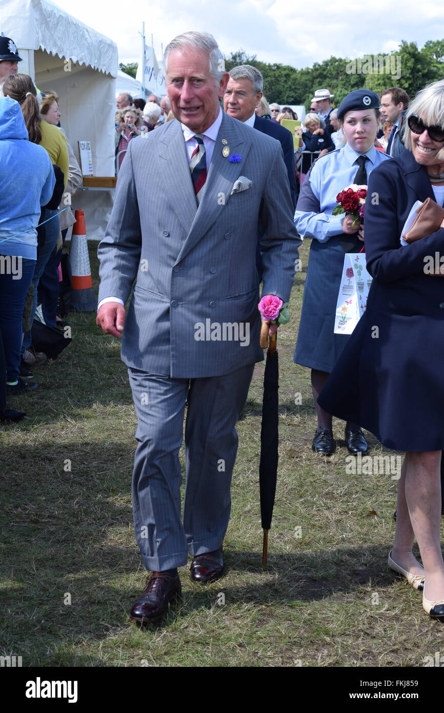 Il principe Charles, Principe di Galles al Sandringham Flower Show 2015 del 29/7/15. Foto Stock