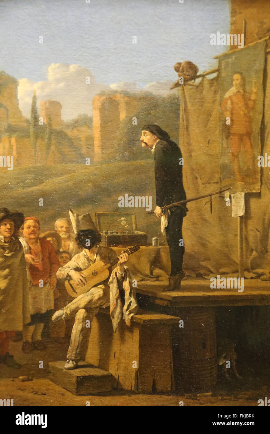 Karel Dujardin (1622-1678). Dutch Golden Age pittore. Commedia dell'arte mostra o Italiano ciarlatani, 1657. Il museo del Louvre. Parigi. Foto Stock