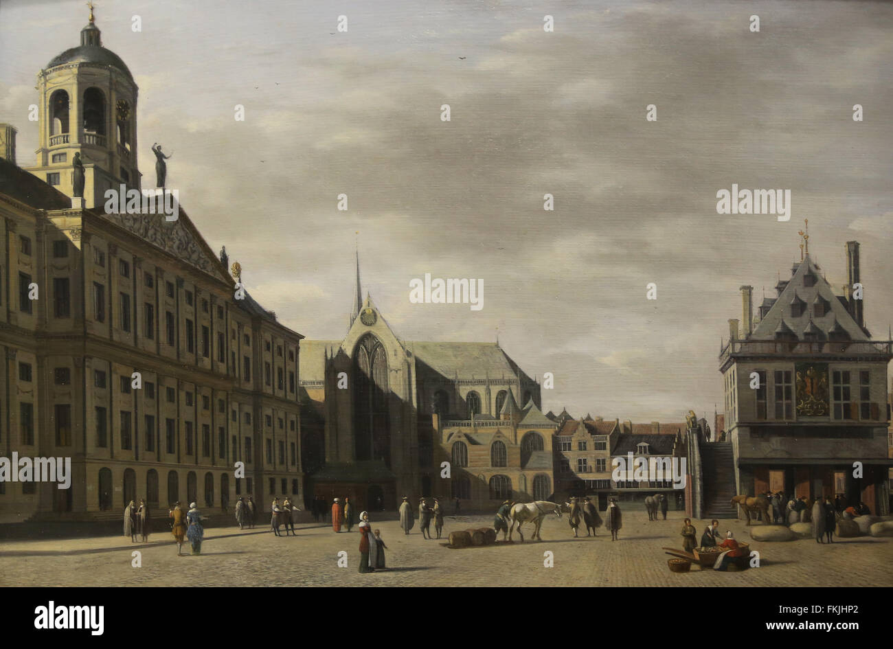 Adriaenszoon Gerrit Berckheyde (1638-1698). Dutch Golden Age pittore. Piazza Dam con il nuovo municipio di Amsterdam. Dopo 1655 Foto Stock