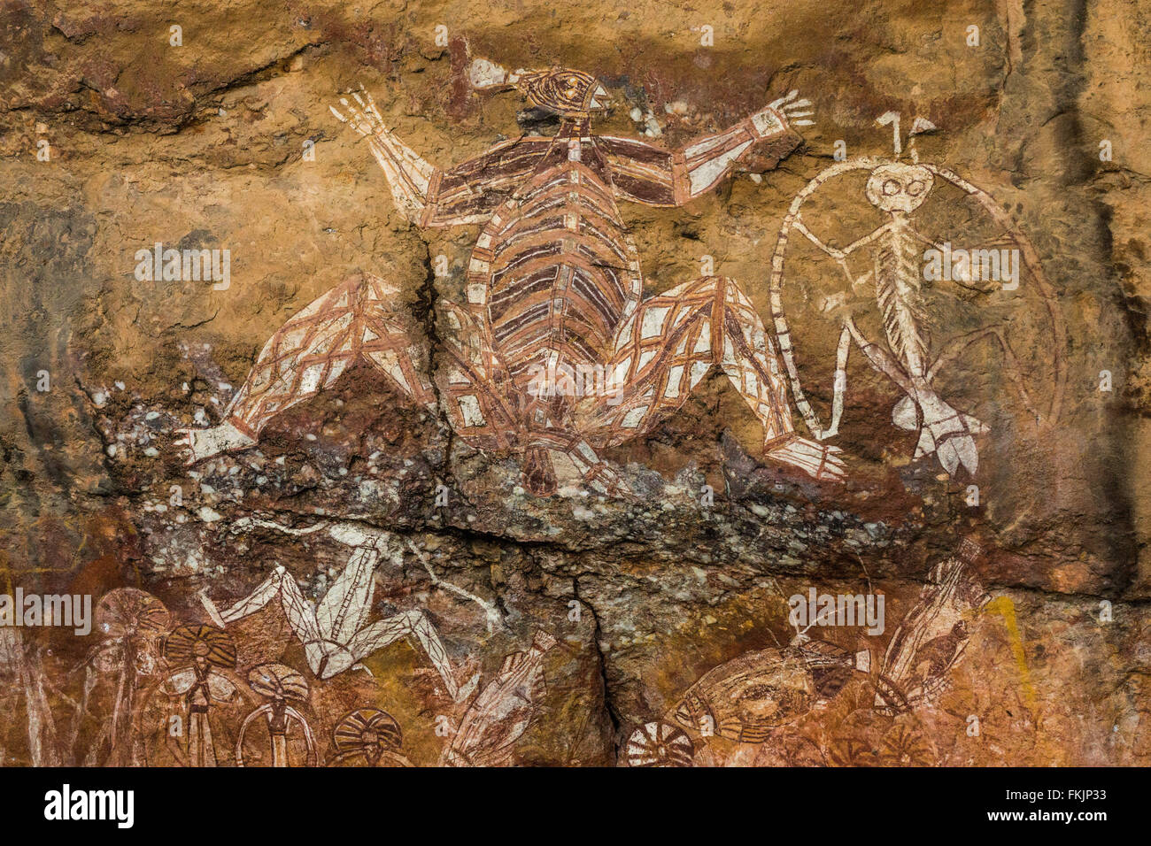 Arte rupestre aborigena australiana a Nourlangie, Kakadu, territorio del Nord, Australia Foto Stock