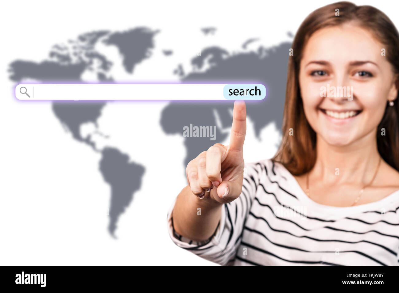 Giovane donna puntando sulla linea di ricerca Foto Stock