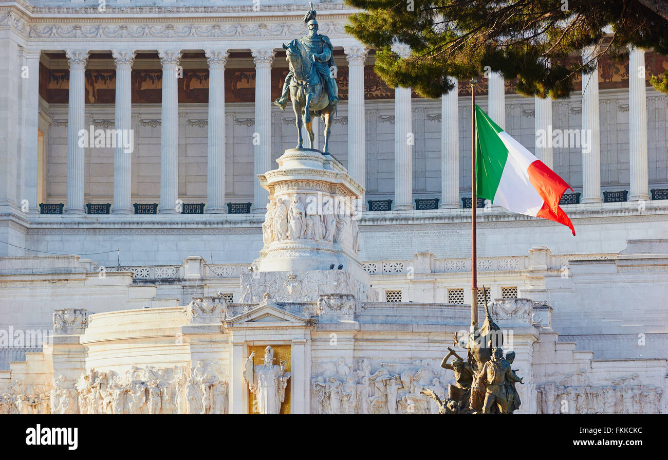 Statua equestre di Vittorio Emanuele, Vittorio Emanuele II monumento, Piazza Venezia Roma Lazio Italia Europa Foto Stock