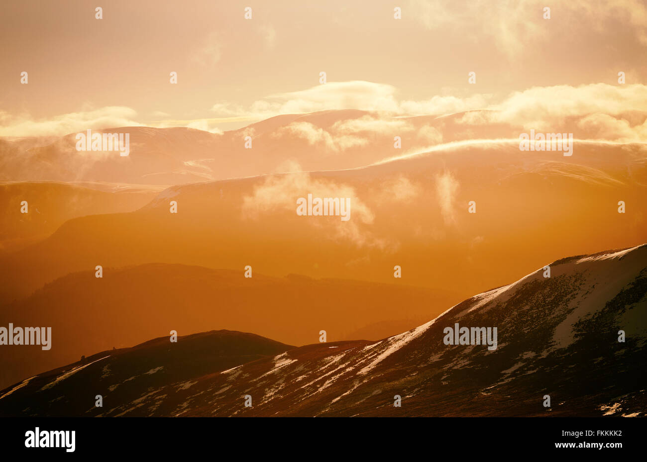 Alba sul Cairngorms nelle Highlands scozzesi, UK. Foto Stock