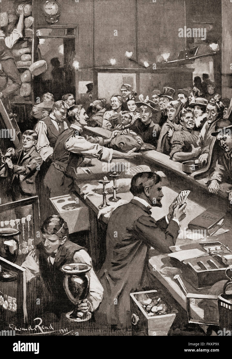 Sabato notte a pawnbrokers, Londra, Inghilterra nel tardo XIX secolo. Foto Stock