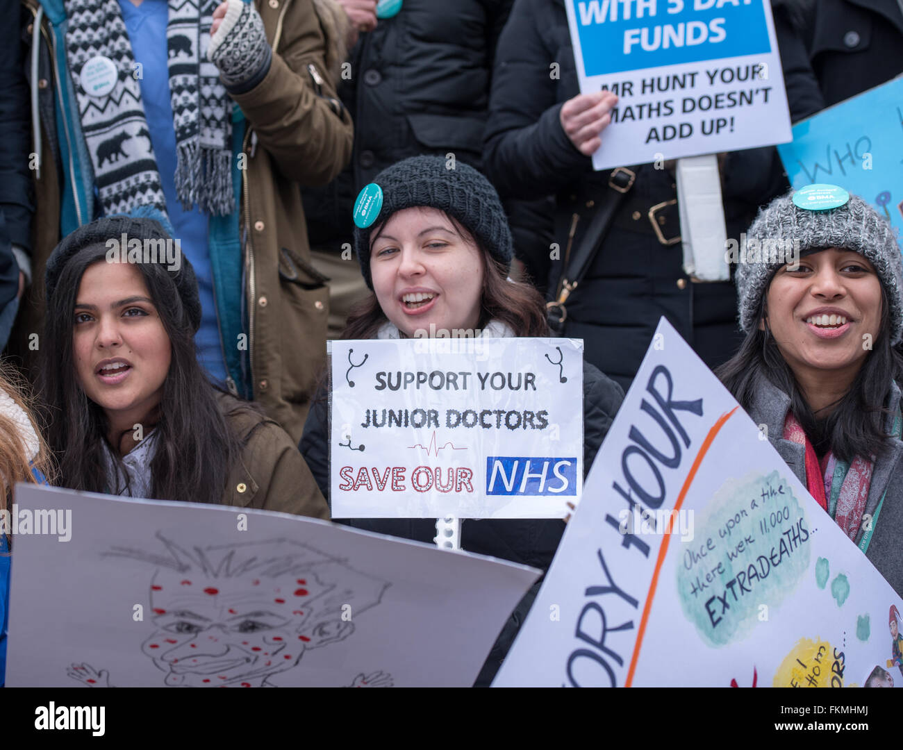 A Londra il 9 marzo 2016, NHS Junior medici picket, St Thomas Hospital, Junior medico picchetti Credito: Ian Davidson/Alamy Live News Foto Stock