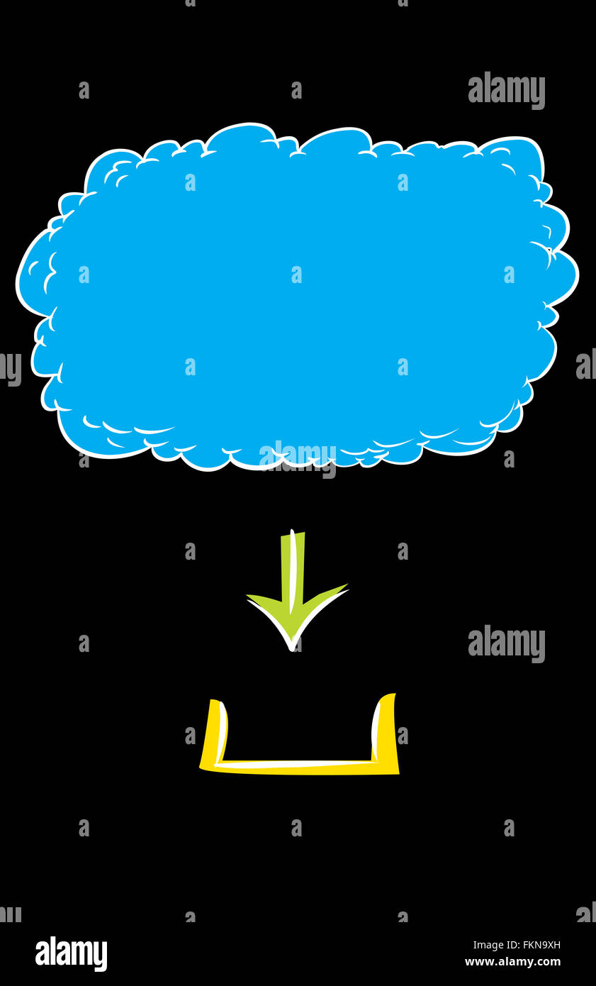 Disegnata a mano il grafico del download digitale dal cloud computing server basato su sfondo nero Foto Stock