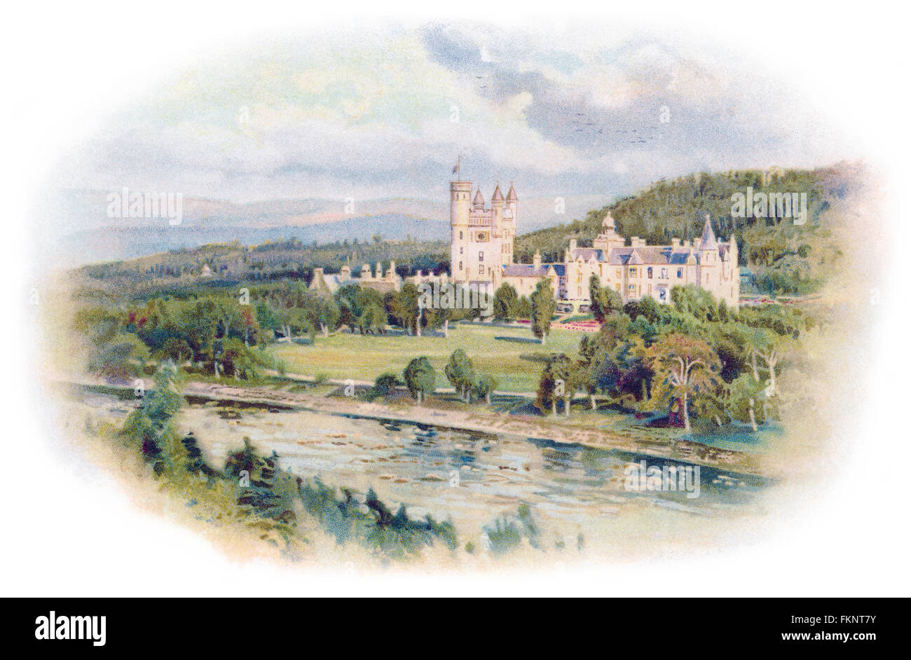 Colore Edwardian illustrazione del Castello di Balmoral, Scozia. Da un originale cartolina. Foto Stock