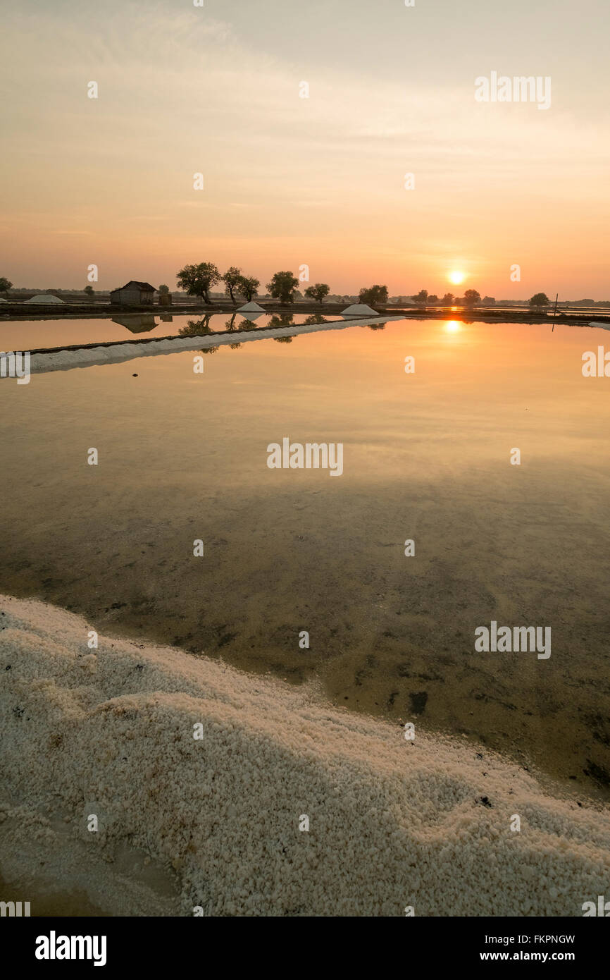 Alba nel campo di sale o sale farm in Sidoarjo, Indonesia. Foto Stock