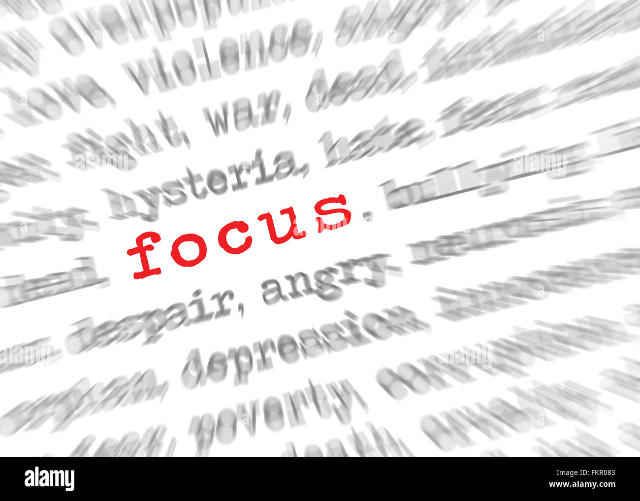 Testo Blured effetto di zoom con focus su focus Foto Stock