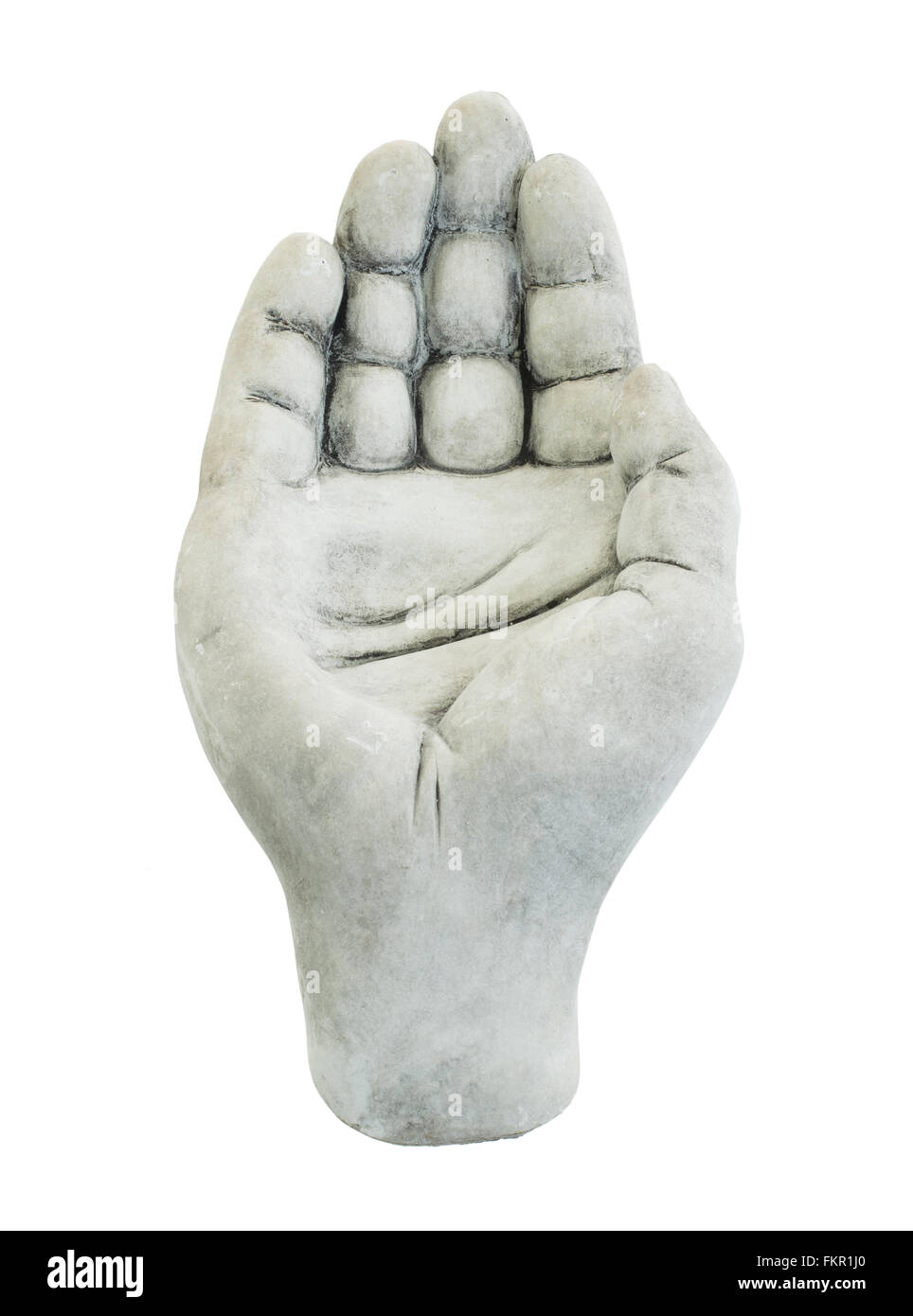 Ciotola di pietra nella forma di una mano, isolato su bianco Foto Stock