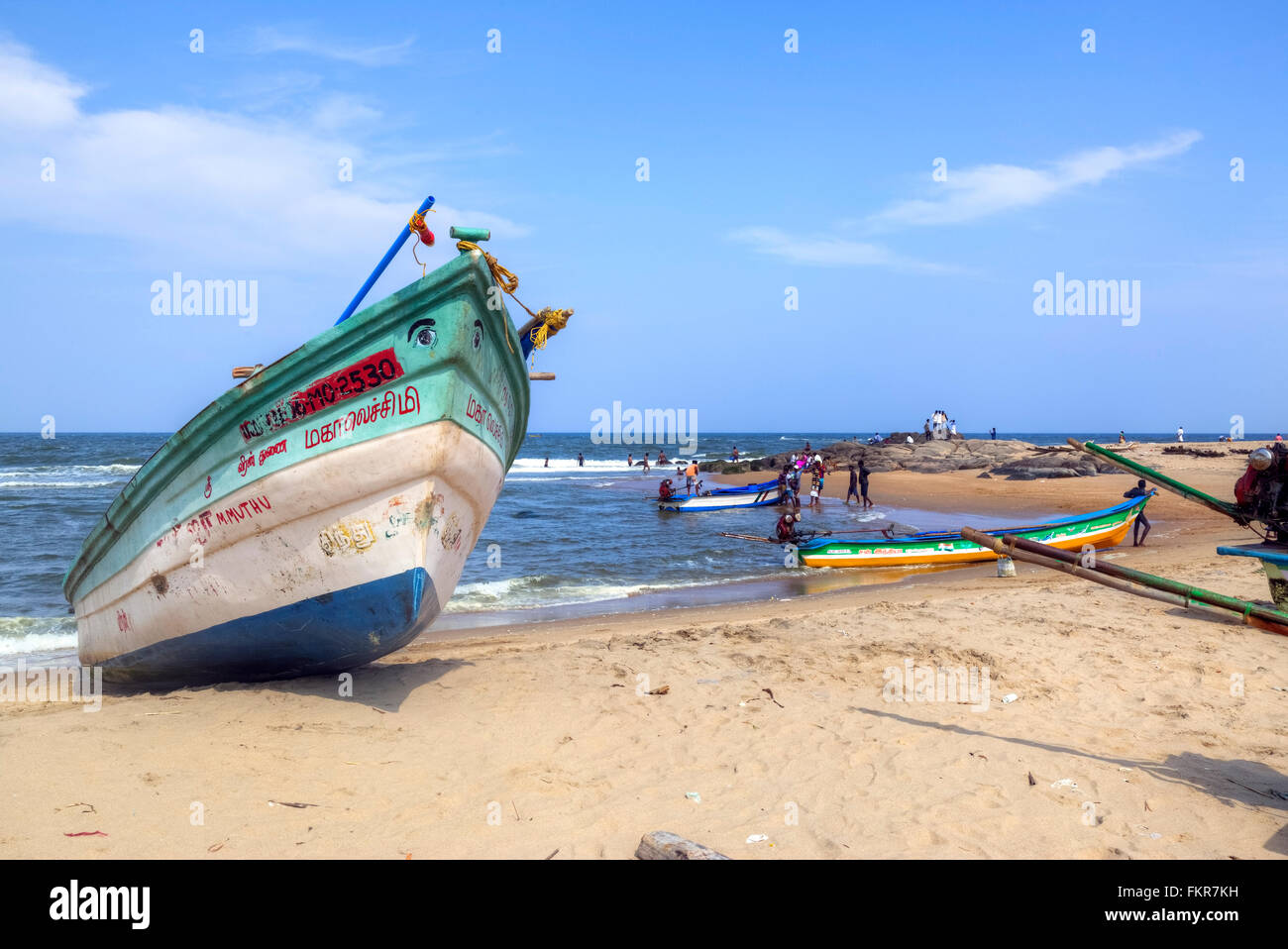 Kovalam Beach, Covelong, Chennai, nello Stato del Tamil Nadu, India Foto Stock