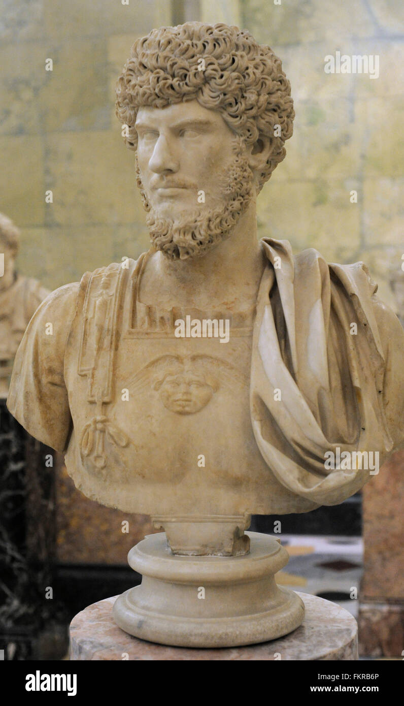 Lucius Verus (130-169). Imperatore romano da 161 a 169. Dynaty Nerva-Antonine. Ritratto. Il marmo. Il terzo trimestre del II secolo D.C. Lo stato Museo Hermitage. San Pietroburgo. La Russia. Foto Stock