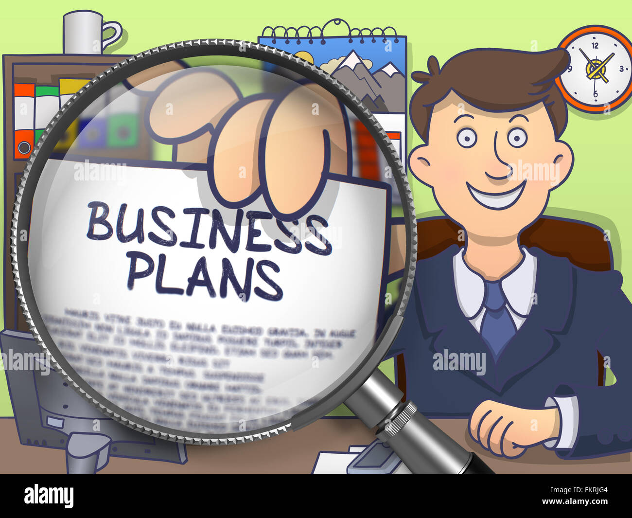 I piani di business attraverso la lente. Doodle stile. Foto Stock
