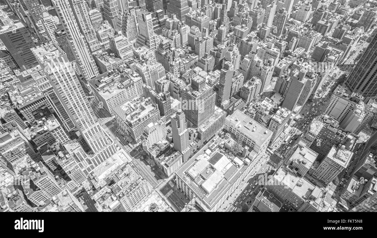 Bianco e nero tonica vista aerea di Manhattan, New York City, Stati Uniti d'America Foto Stock