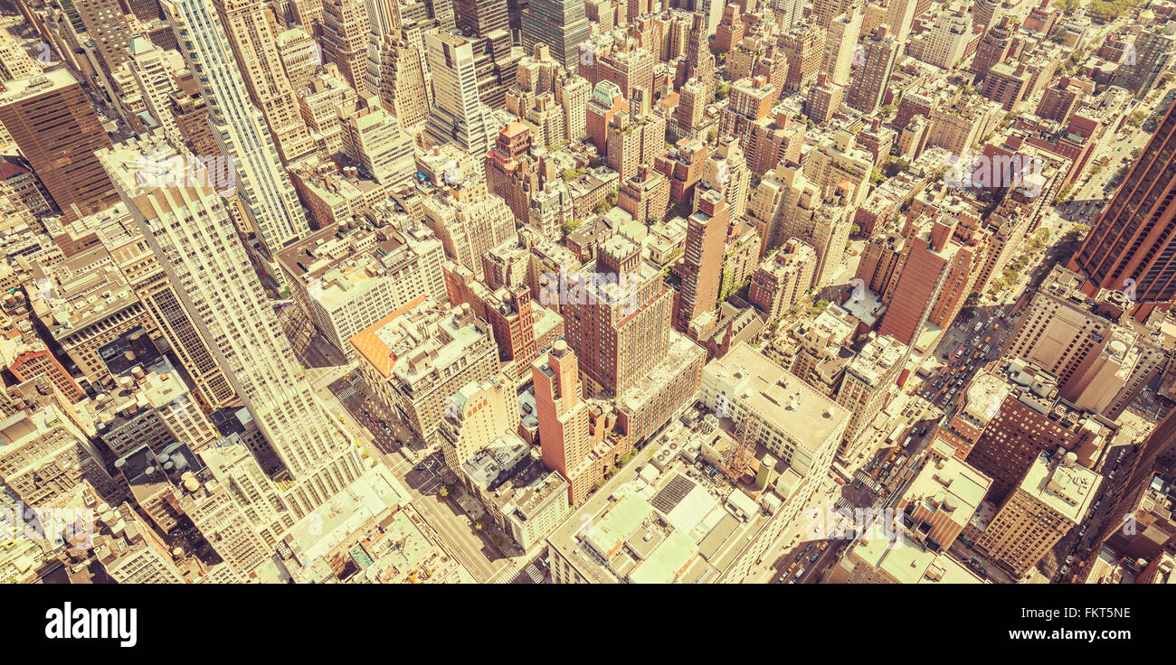 Retrò tonica vista aerea di Manhattan, New York City, Stati Uniti d'America. Foto Stock