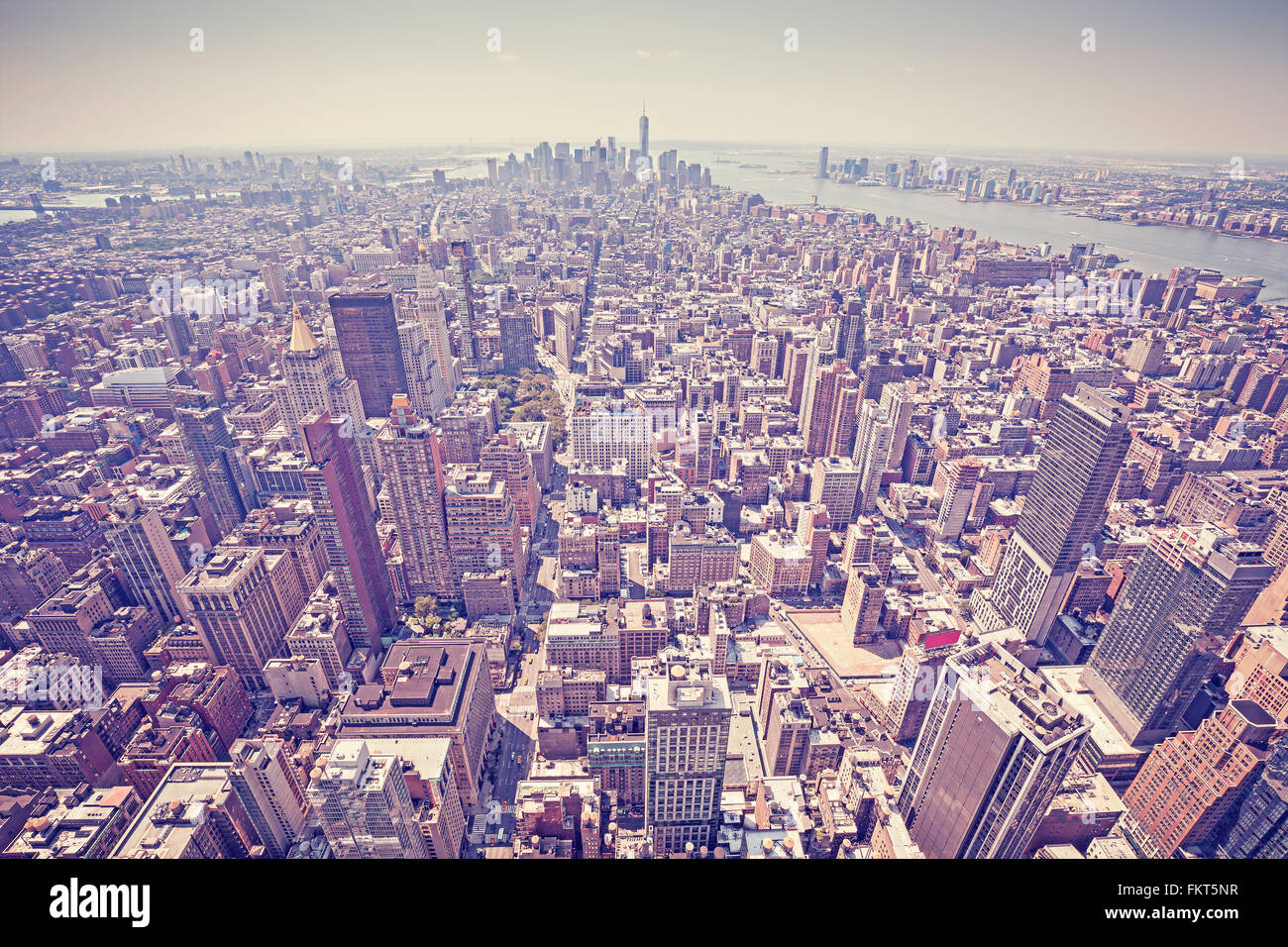Vintage tonica vista aerea di Manhattan, New York City, Stati Uniti d'America. Foto Stock