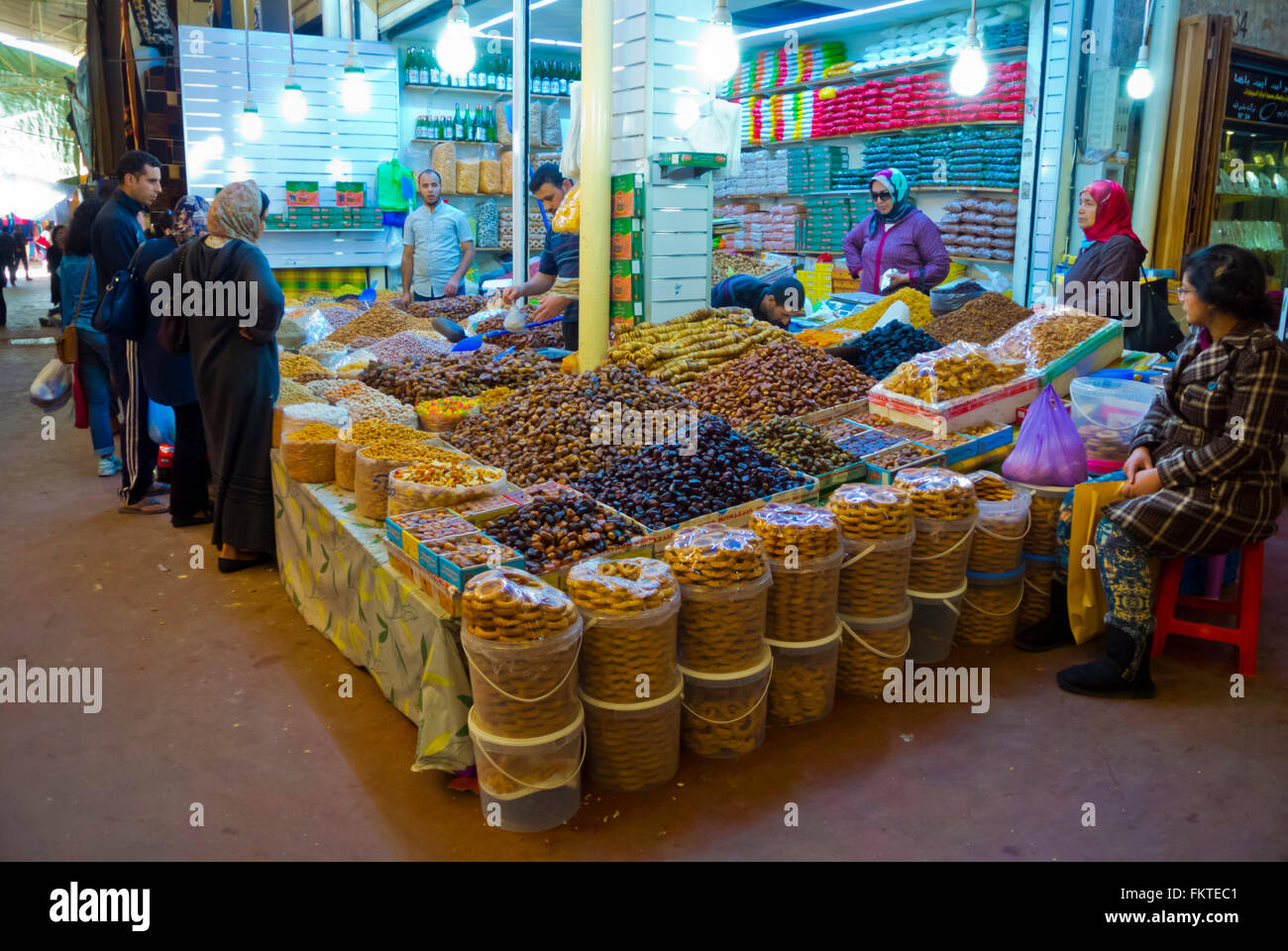 Frutta secca, dolci, Souk El Had, luogo di mercato, Agadir, Souss, Marocco, Africa settentrionale Foto Stock