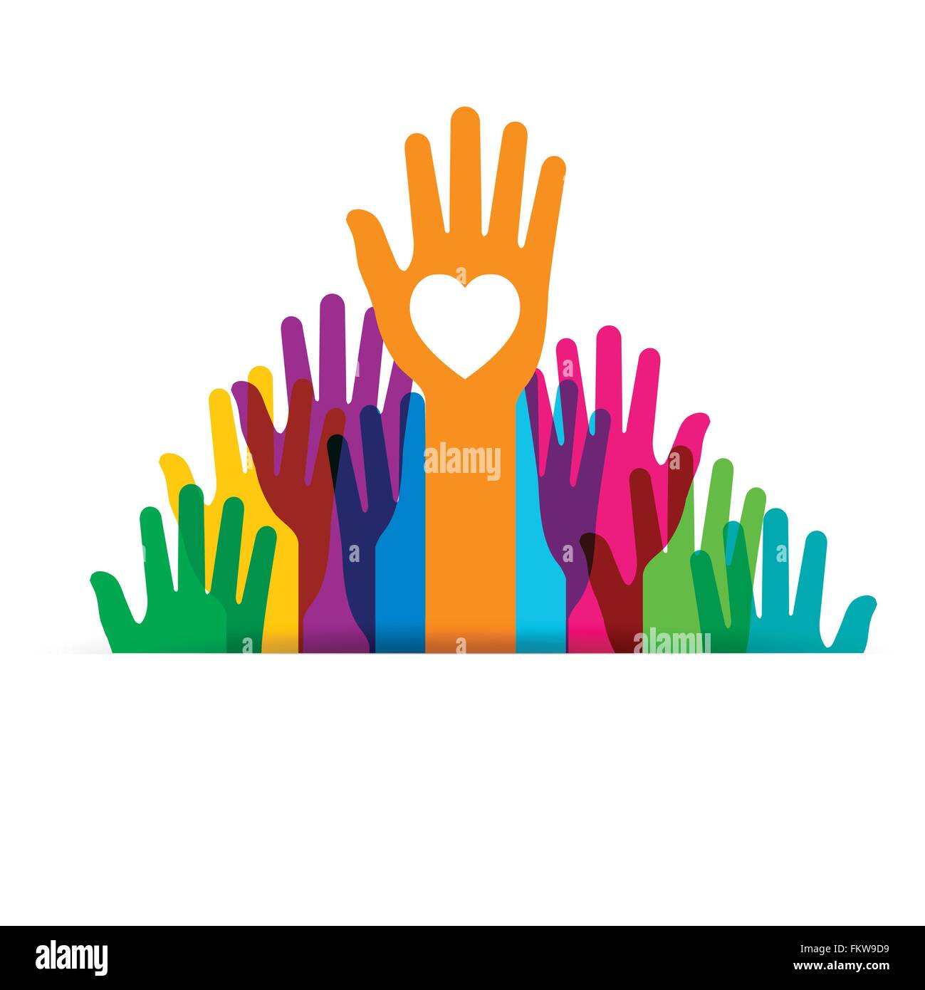 Mani colorate fino .idea concettuale alla persona di volontariato Illustrazione Vettoriale