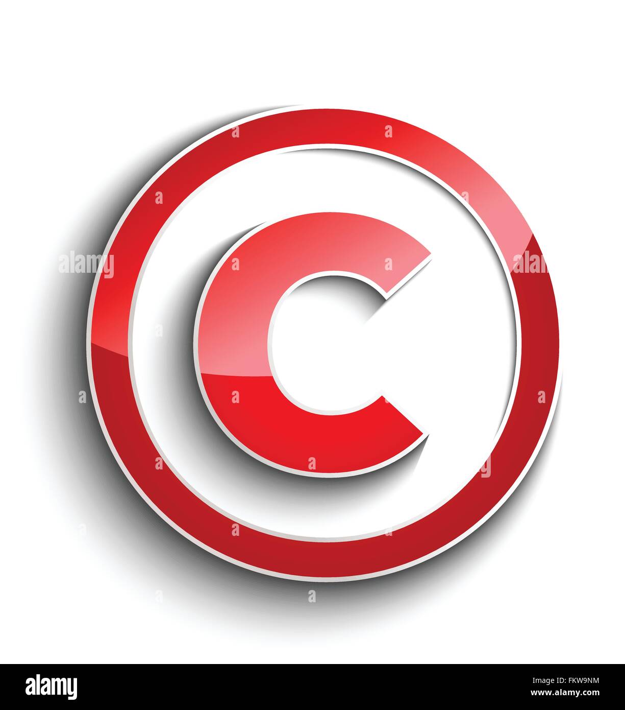 Simbolo di copyright con effetto ombra isolato su bianco Illustrazione Vettoriale
