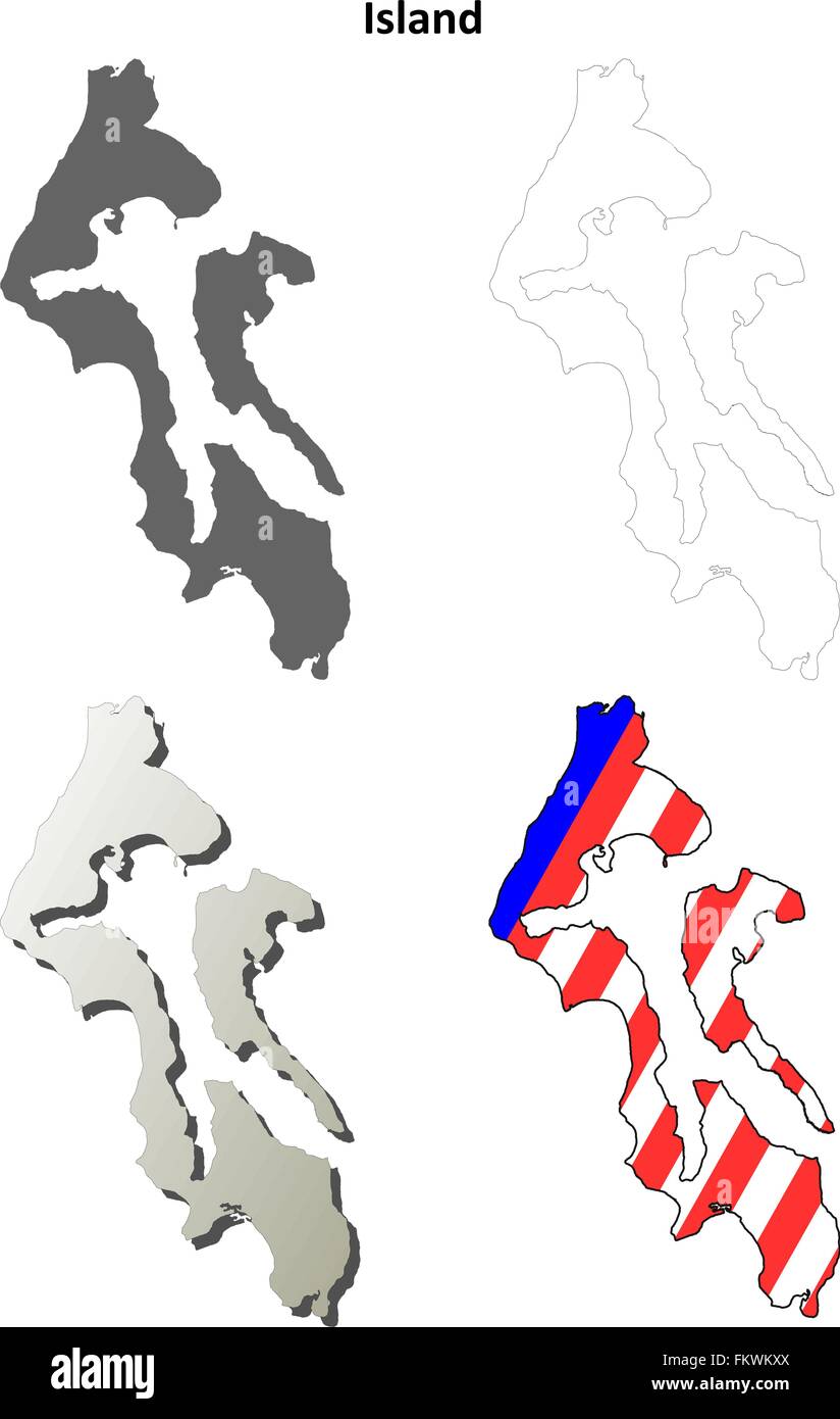 Isola County, Washington mappa di contorno impostato Illustrazione Vettoriale