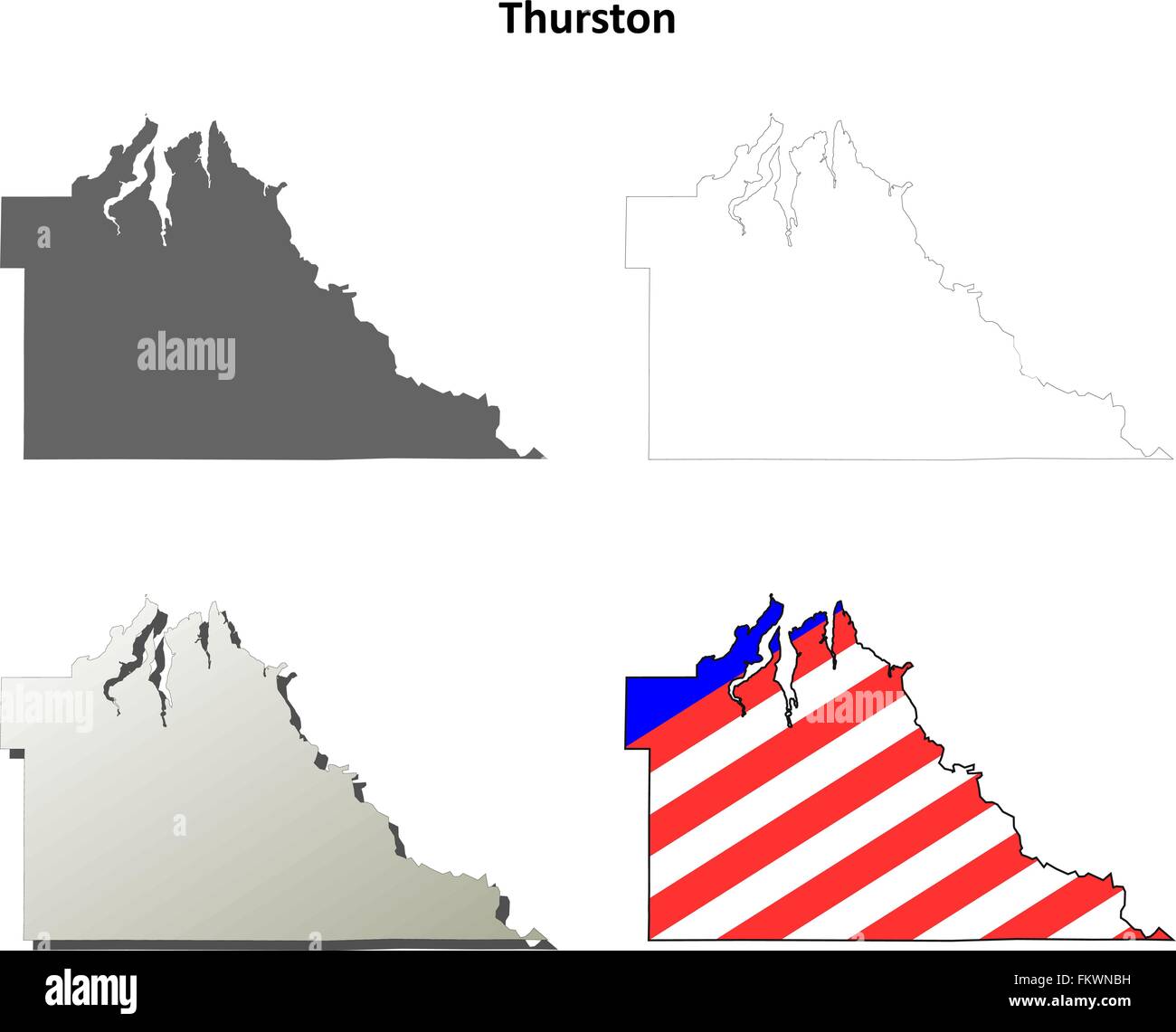 Thurston County, Washington mappa di contorno impostato Illustrazione Vettoriale
