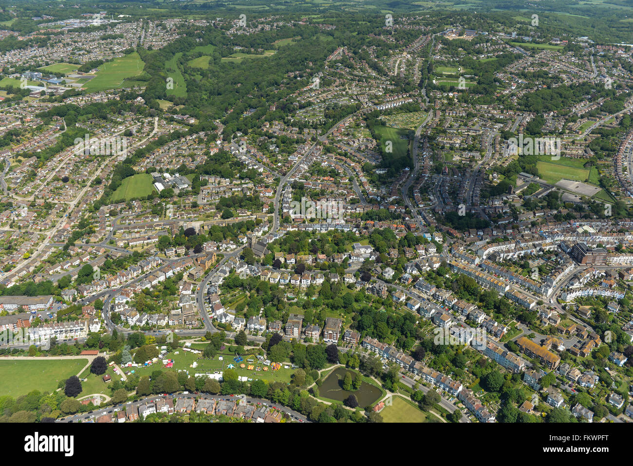 Una veduta aerea della East Sussex città di Hastings Foto Stock
