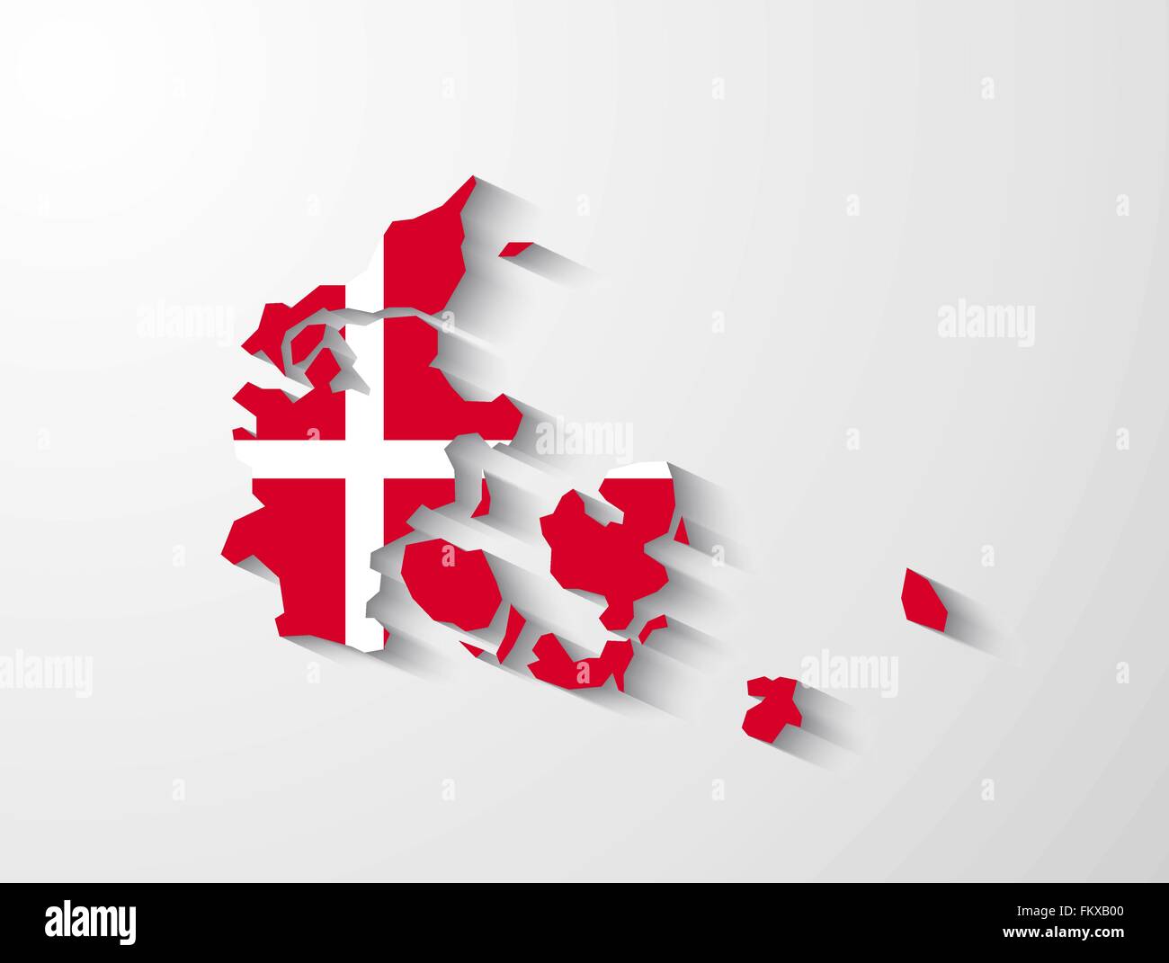 Danimarca Mappa del paese con la bandiera e effetto ombra Illustrazione Vettoriale