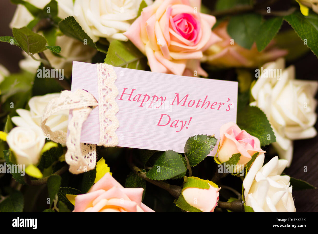 Festa della mamma carta viola con rose rustico Foto Stock